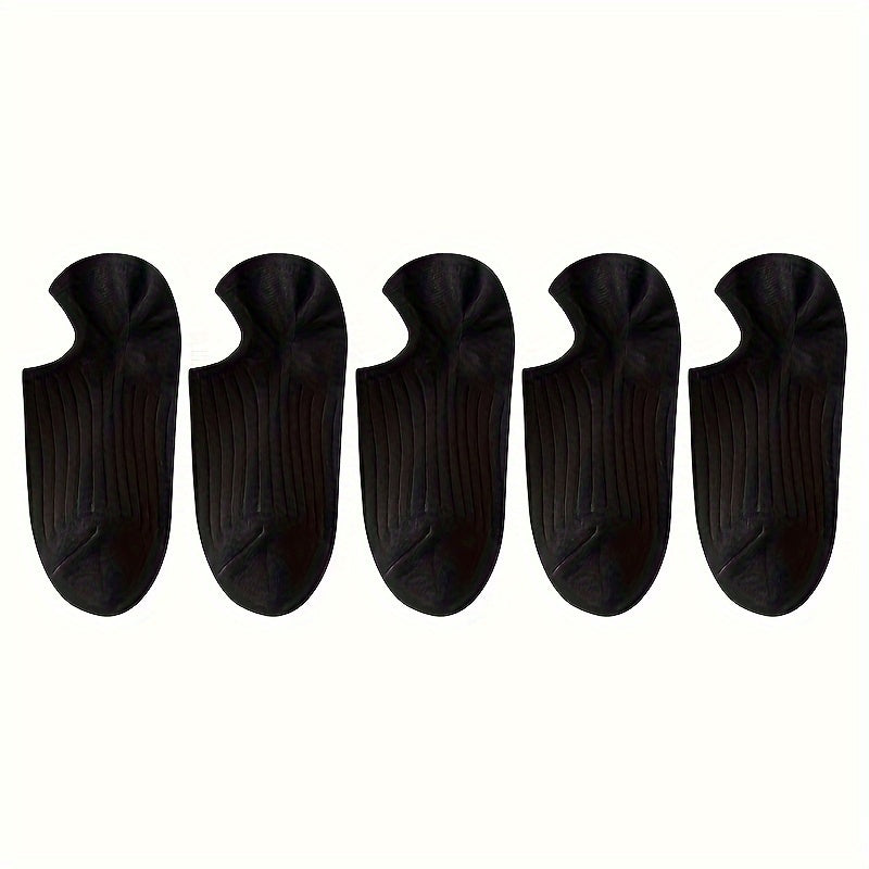 5 pairs of men's solid striped no-show socks with anti-odor and sweat-absorbing features, suitable for year-round wear.