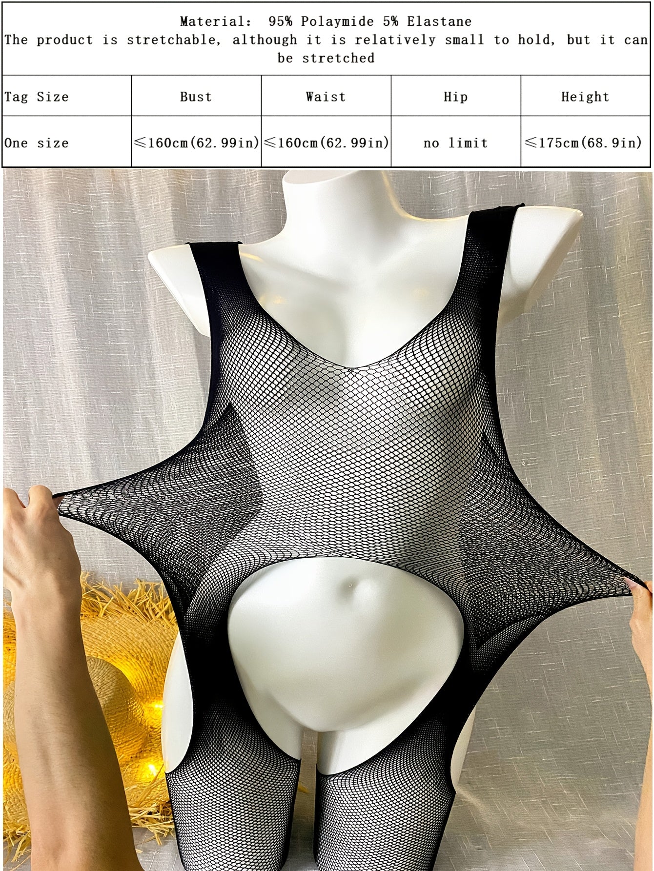 Women's see-through bodysuit with open crotch, perfect for beachwear and swimwear.