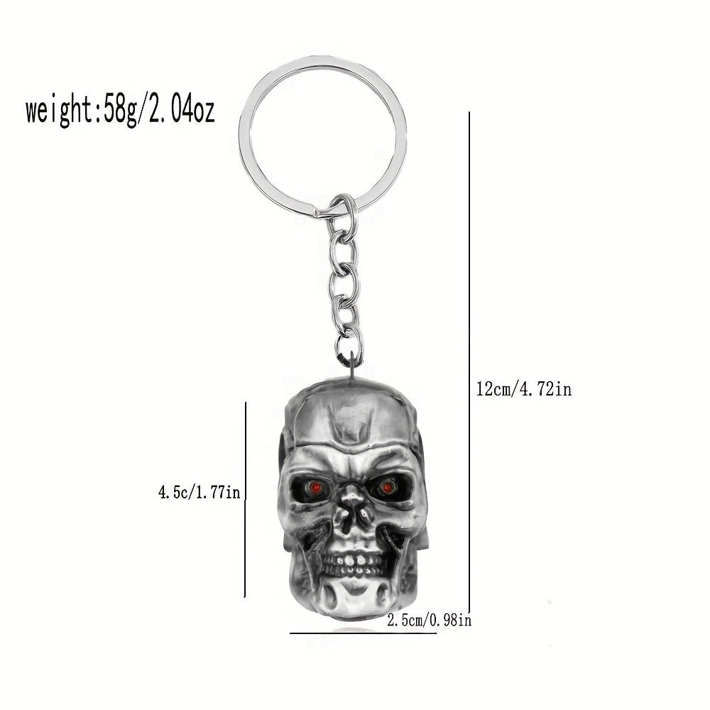 One piece of Creative Fashion Red-Eyed Skull Keychain for Men, featuring a Mini Zinc Alloy Three-dimensional Skull design. Perfect for your car keys or bag, this keychain also makes a great holiday gift.