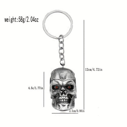 One piece of Creative Fashion Red-Eyed Skull Keychain for Men, featuring a Mini Zinc Alloy Three-dimensional Skull design. Perfect for your car keys or bag, this keychain also makes a great holiday gift.