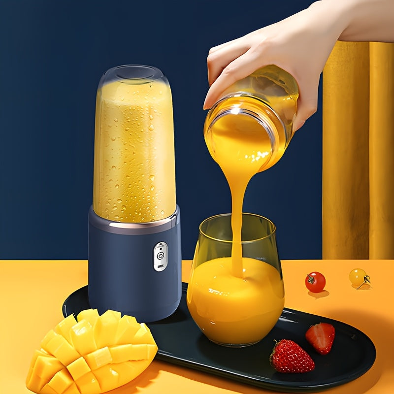 This kitchen appliance is a portable USB rechargeable blender perfect for making smoothies and purees. It has a 2-cup capacity and features a 6-blade multifunctional design for personal juicing. With its round plastic shape and built-in lithium battery