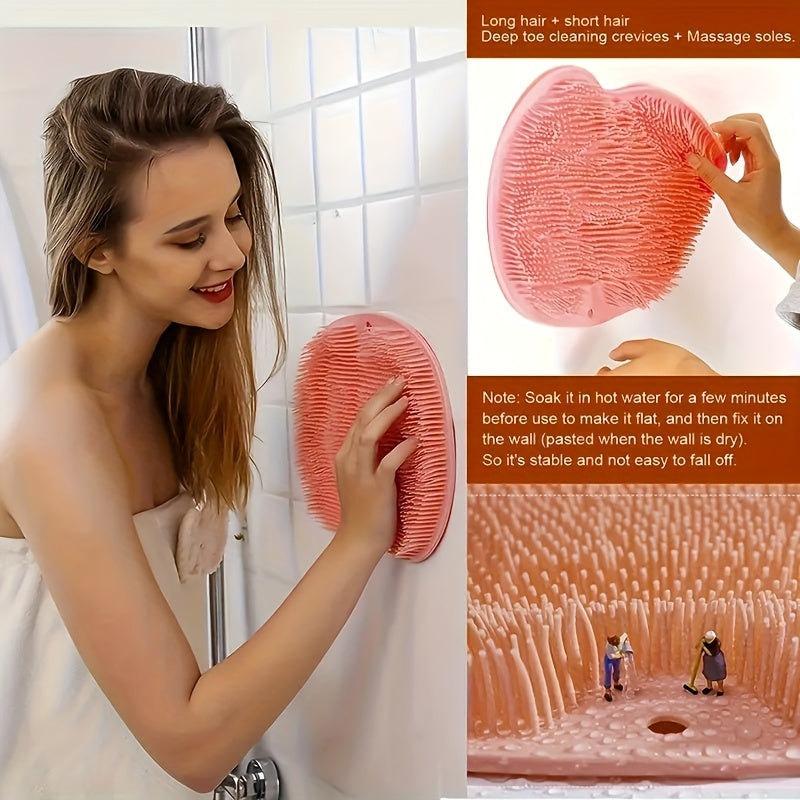 1pc Silicone Foot & Back Shower Scrubber with Suction Cups for Deep Cleansing and Massage.