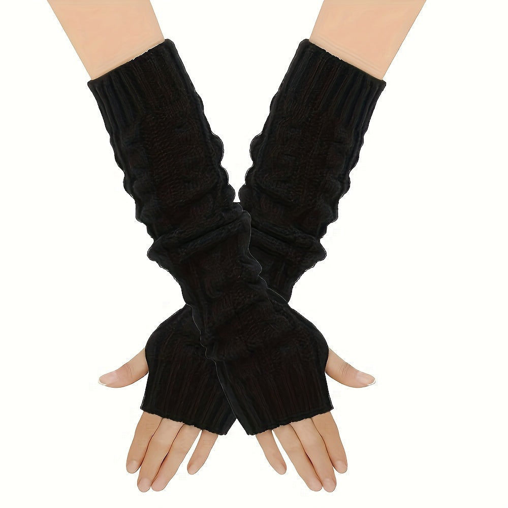 Warm up your arms with these Long Knitted Twist Gloves perfect for outdoor travels during the cold autumn and winter seasons. Designed for women, these fingerless gloves are coldproof and feature an elastic sleeve for added comfort.