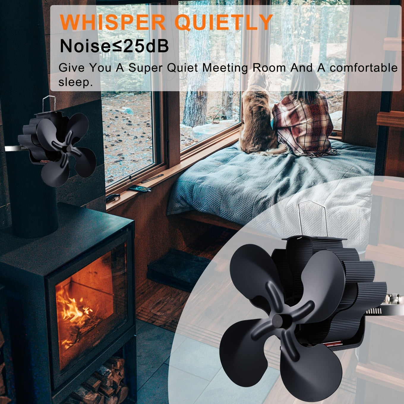 1 piece of heat powered wood burner fan with 4 blades, a non-electric fan for wood burning stoves. This thermoelectric fan makes a perfect Thanksgiving, Halloween, or Christmas gift and is an essential accessory for the fall and winter seasons. Perfect