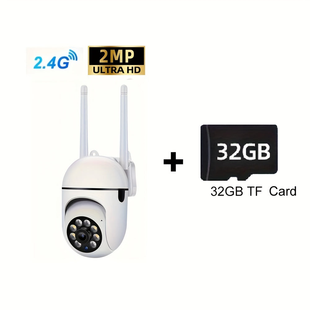 The 1080P Wireless Smart PTZ Camera features 2.4G WiFi connectivity, full color night vision, two-way audio, motion detection, and storage options including cloud and SD card. Ideal for home, office, and pet monitoring, this camera is not compatible with