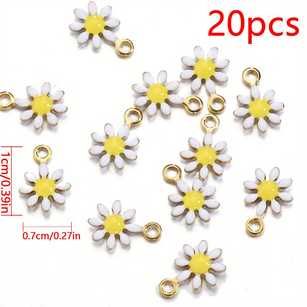 20 pieces of golden-colored stainless steel enamel daisy flower charms pendants for making bracelets, necklaces, and other DIY jewelry projects that won't fade.