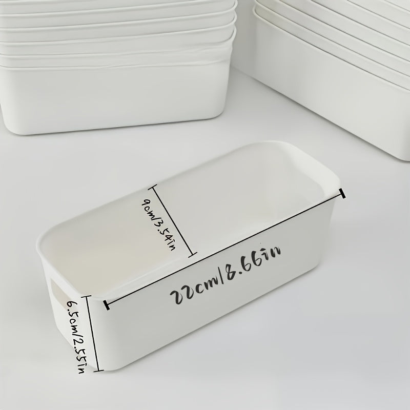 10 rectangular plastic storage bins with open-top drawers and partitions, made of PP material for organizing phone cases, artifacts, and bedside items.