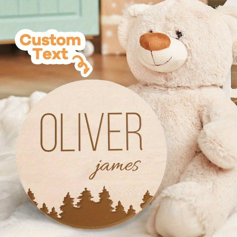 Customized Round Wooden Sign - Personalized with Name and Footprint, Birth Keepsake in White