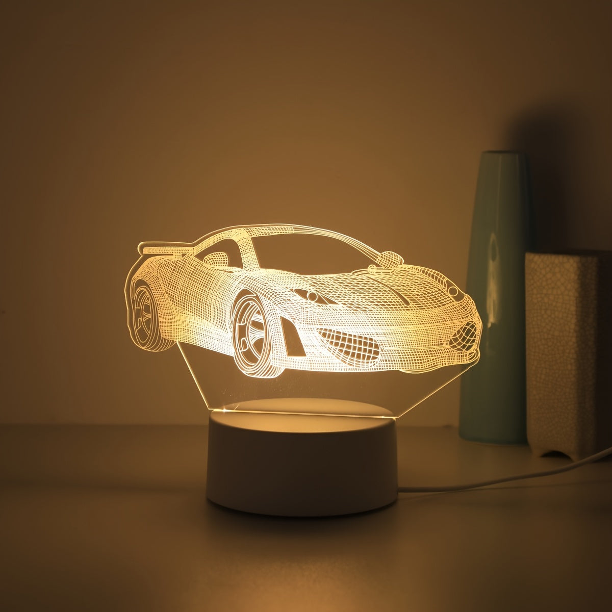 Modern 3D sports car night light, USB powered, perfect for gifts, no batteries needed, suitable for various rooms.