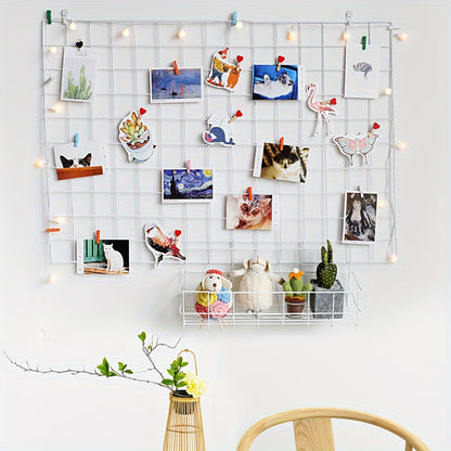 Stylish Nordic metal grid panel – ideal for teens' rooms as a photo display or decorative shelf for gifting on special occasions like Christmas, Mother's Day, and graduation.