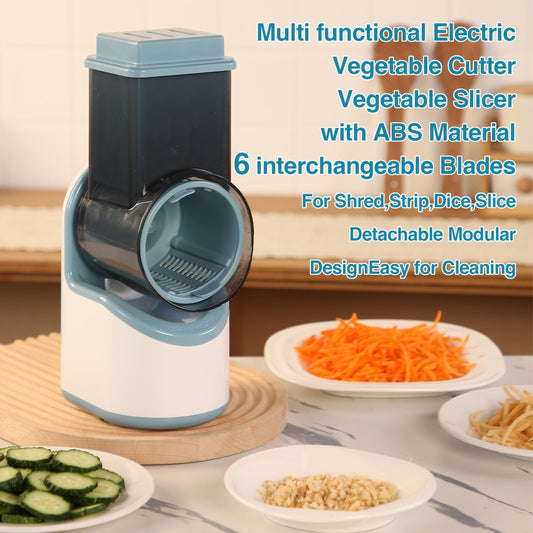 GENAI Multi-Functional Electric Vegetable Cutter features 3 Interchangeable Stainless Steel Blades, USB Rechargeable 2000mAh Battery, Automatic Operation, Dicer & Slicer for Shredding, Stripping, and Dicing. Made of durable ABS material, this electric