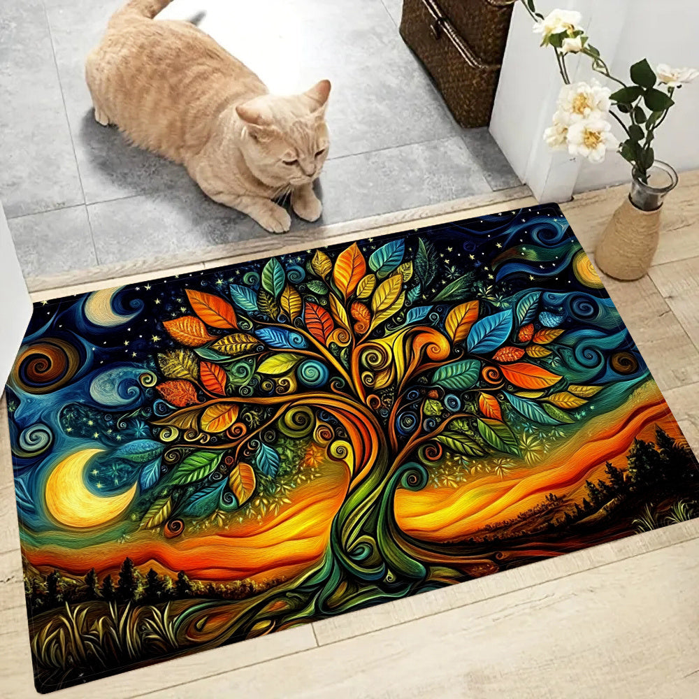 Kitchen Mat with Vibrant Abstract Tree Design - This 1pc mat is waterproof, anti-slip, and super absorbent, made of polyester that is machine washable. Perfect for use in kitchens, corridors, home offices, sinks, laundry rooms, and on kitchen floors.