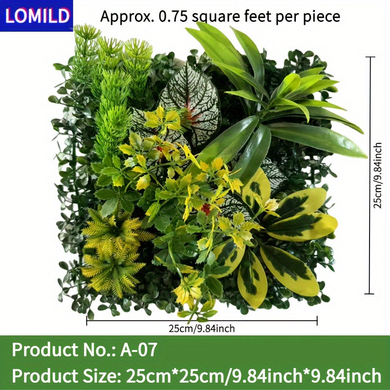 One piece of LOMILD Imitation Milan Mixed Green Plants in various styles with flower and grass skin. Ideal for outdoor wall, wedding, and festival decorations. Also suitable for tying