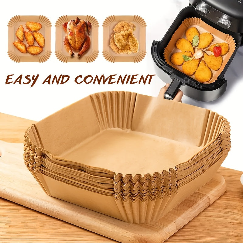 Set of 50 Non-Stick Air Fryer Liners - Chemical-Free Paper Liners for Rectangular Basket Bowls & Baking Trays, Perfect Oven Accessories