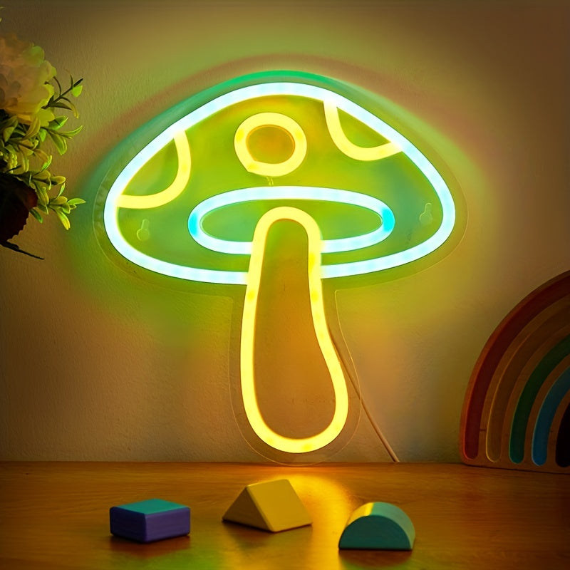 USB powered mushroom-shaped LED neon sign, great for bedroom decor, parties, weddings, and holidays.