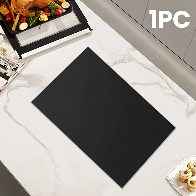 One piece of heavy-duty, non-stick fiberglass oven mat that is reusable and perfect for electric, gas, and microwave ovens. Also suitable for BBQ accessories, this food-safe liner is easy to clean and great for kitchen gatherings.