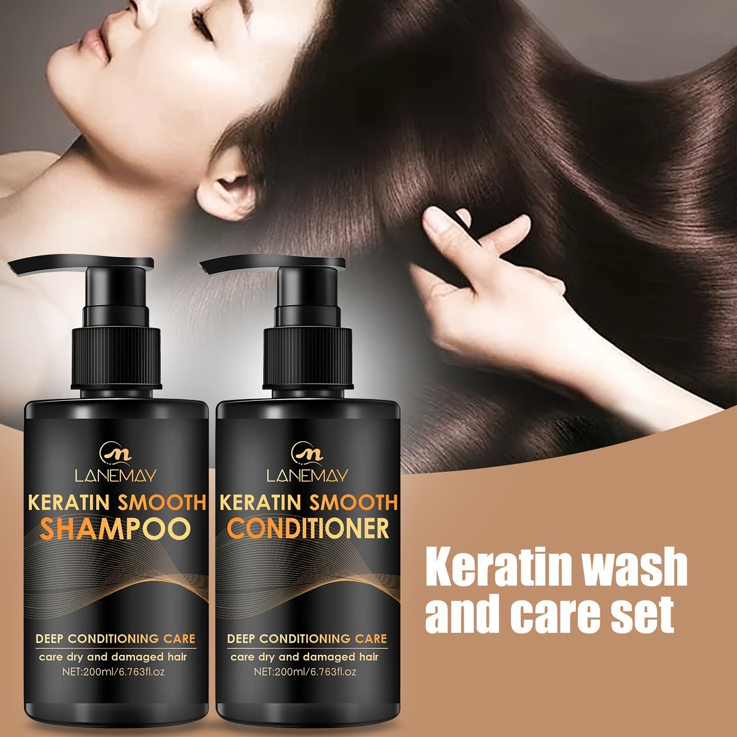 2pcs Keratin Smooth Shampoo and Conditioner Set - Moisturizes hair, strengthens, prevents breakage, and suitable for all hair types.