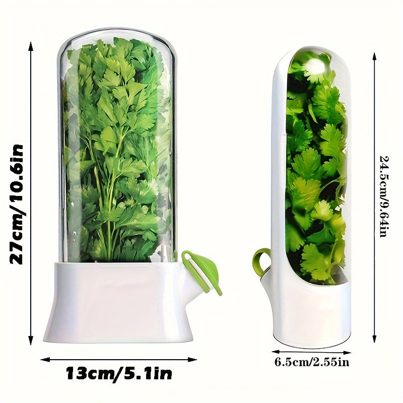 1pc Transparent Herb & Vegetable Preservation Box with White Lid - Durable Plastic, Manual Freshness Keeper for Various Herbs and Vegetables - Essential Kitchen Gadget