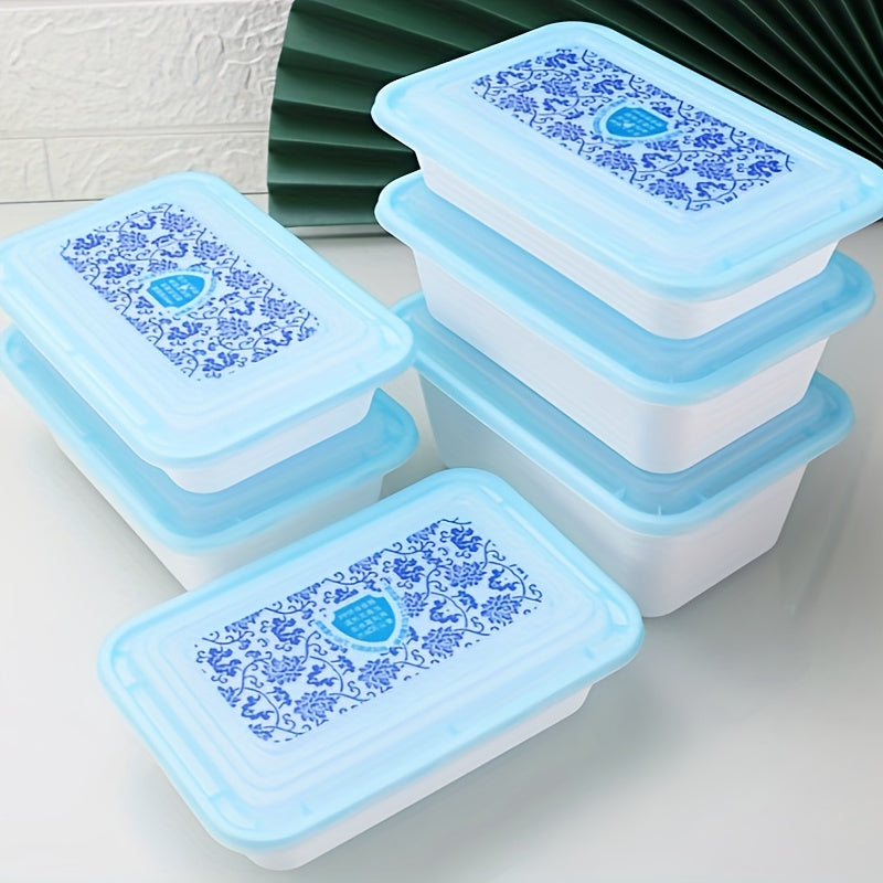 Frosted Thickened Square Box in Chinese Style Blue and White Porcelain Design, 22 Sets of 750Ml with Lids for Fast Food and Packing. Made with BPA-Free, Safety-Grade PP Material, Suitable for Microwave Oven and Freezer Use. Each Set Comes in Independent