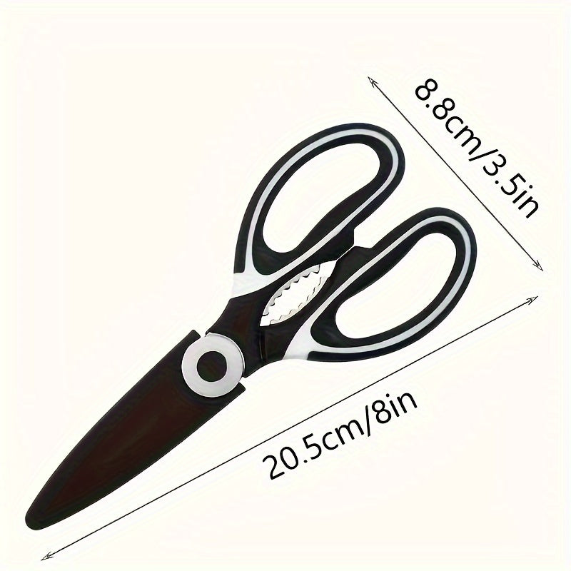 Multipurpose stainless steel scissors with heavy-duty, sharp blades and ergonomic non-slip handles for cutting a variety of materials with ease.