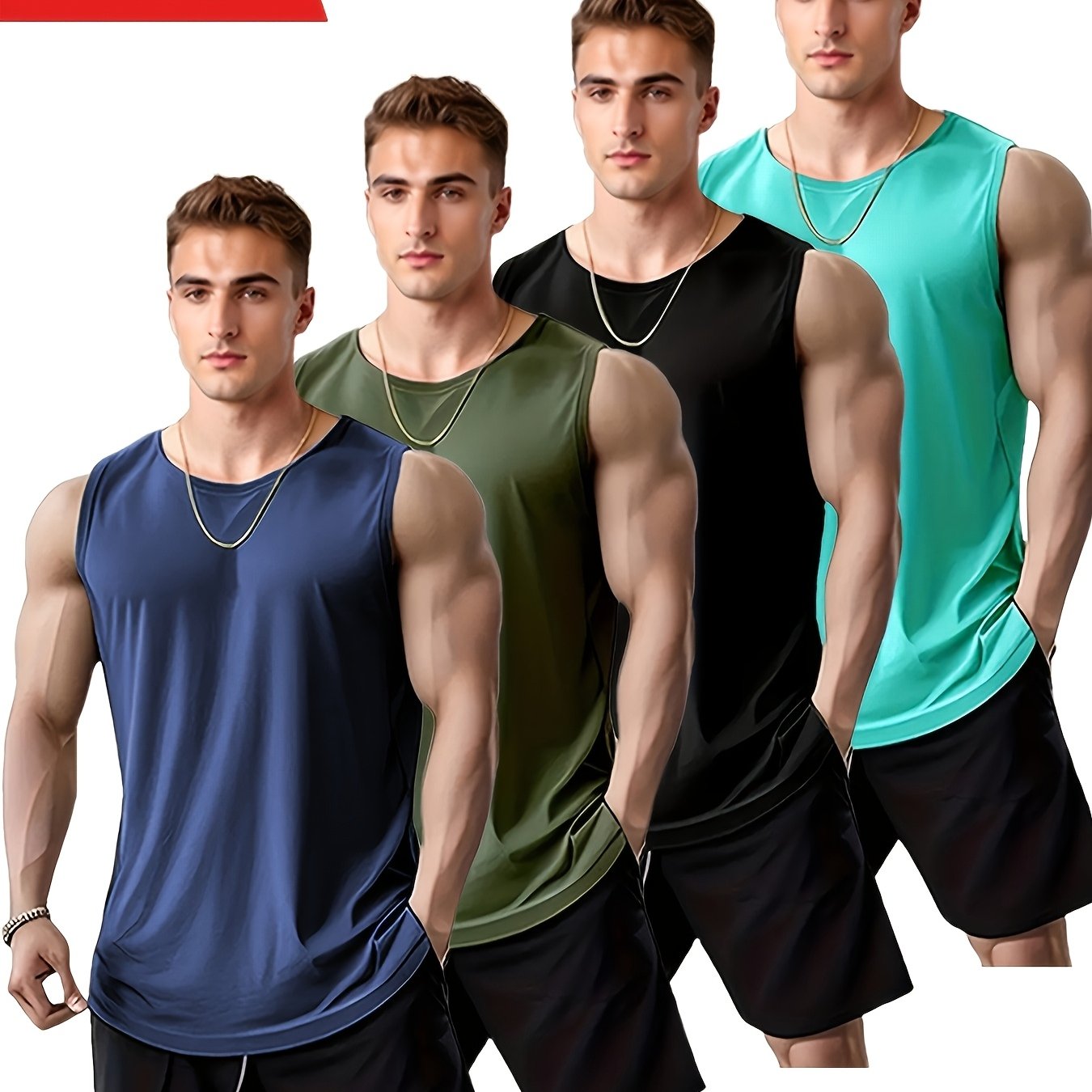 Set of 4 Men's Quick-Dry Athletic Tank Tops - Ideal for Running & Training