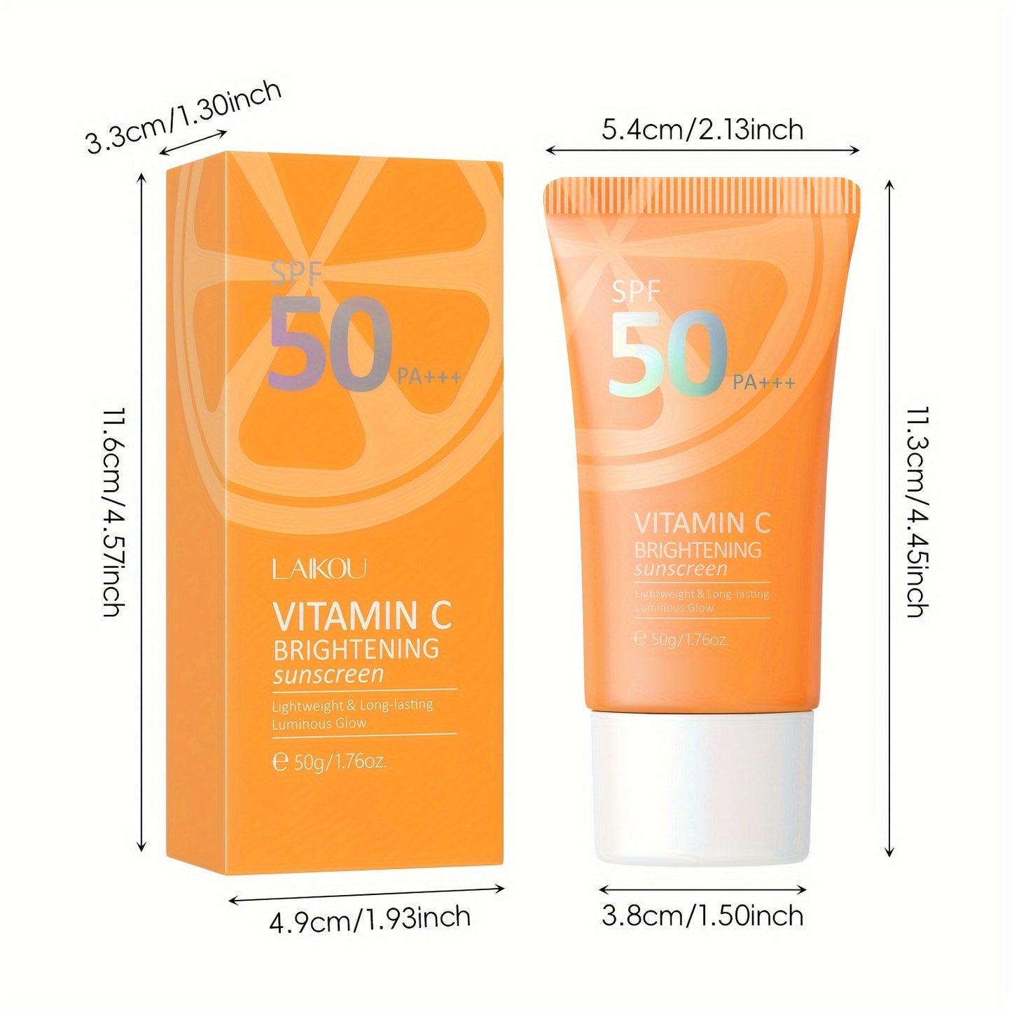 LAIKOU Vitamin C Sunscreen: Waterproof, long-lasting sun protection with Vitamin E and Niacinamide for even skin tone. Hypoallergenic, suitable for all skin types. Face and body sun cream