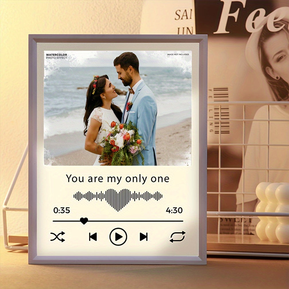 Personalized Photo Music Player Frame - Acrylic Mirror Display with Sound Wave Art, Perfect for Birthdays, Anniversaries, Weddings, and Special Events - Suitable for Ages 14 and above - Made with Premium Materials