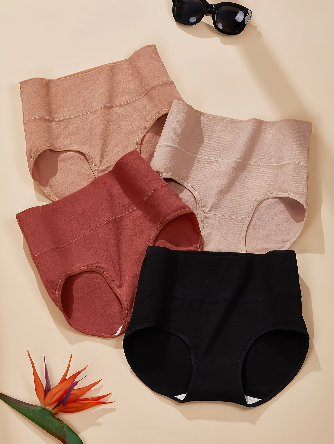 4 Women's High-Waist Seamless Briefs in Beige, Maroon, Nude, & Black - Tummy Control, Stretchy, Soft Knit Fabric