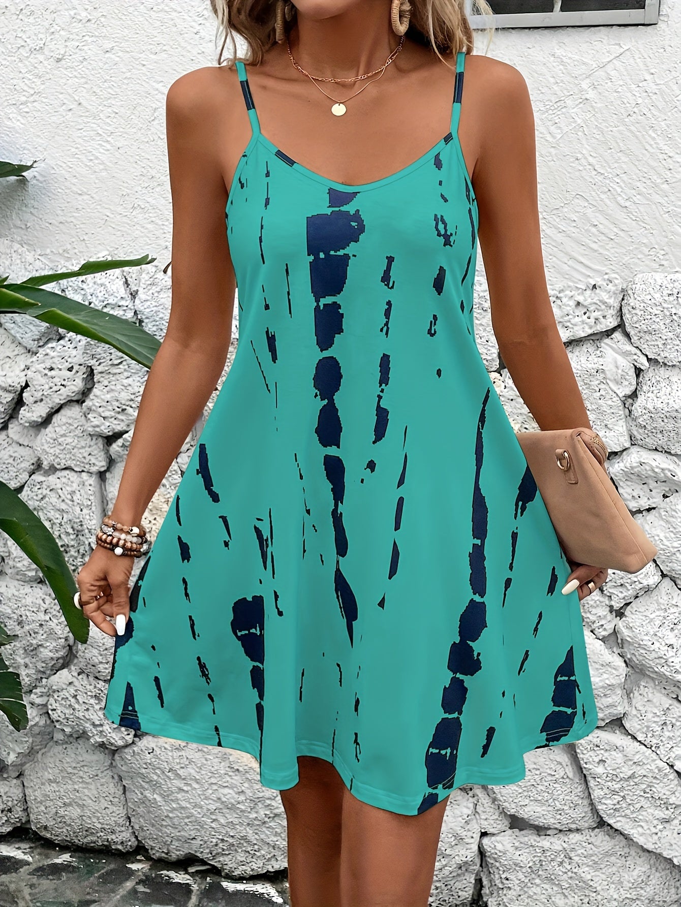 Casual lounge dress for women with tie dye print and loose fit for comfortable home wear.