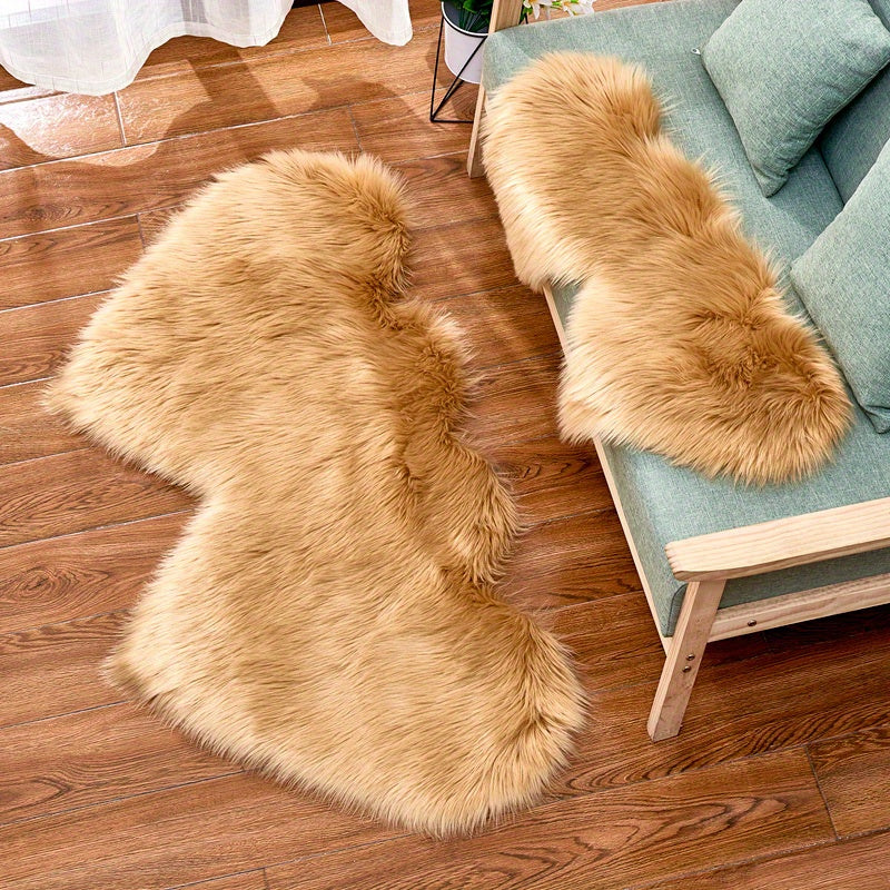 Double Heart Faux Sheepskin Rug, Heart Shaped Fluffy Rug, Soft Plush Shaggy Carpet Area Mats, Girls Bedroom Sofa Decor, Home Floor Accent