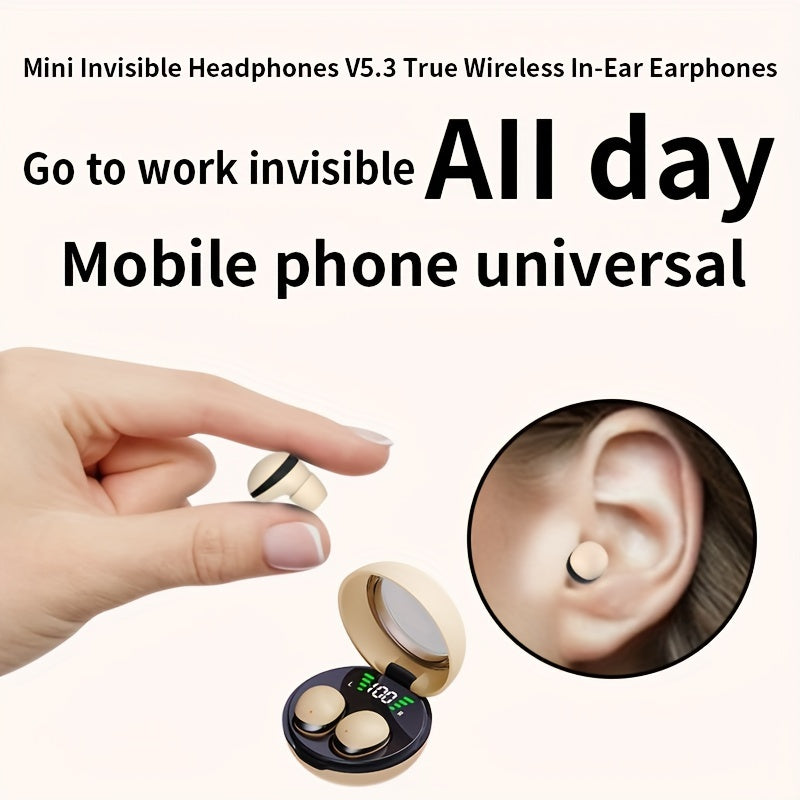 New Mini Invisible Wireless Headphones with Long Standby Time and Microphone, Suitable for Men and Women.