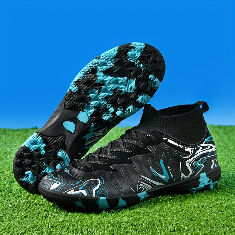 Men's soccer cleats with lace closure, PU upper, fabric inner & insole, and rubber sole for all-season sports activities.