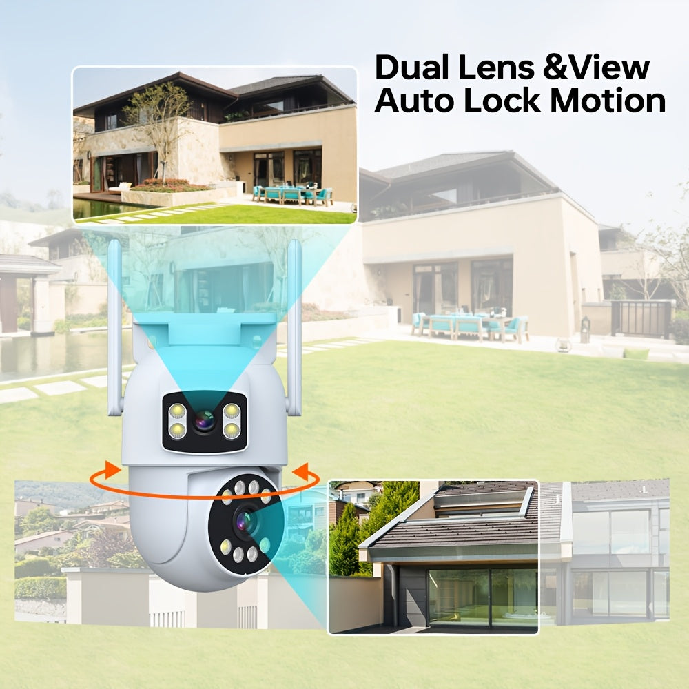 Introducing the ZHXINSD 4MP Dual Lens Wireless Security Camera, featuring 2K 1920p HD resolution, 360° Pan-Tilt Auto Tracking, AI Human Detection, Full Color Night Vision, Two-Way Audio, 2.4G/5G WiFi connectivity, Smartphone App Control, USB Powered