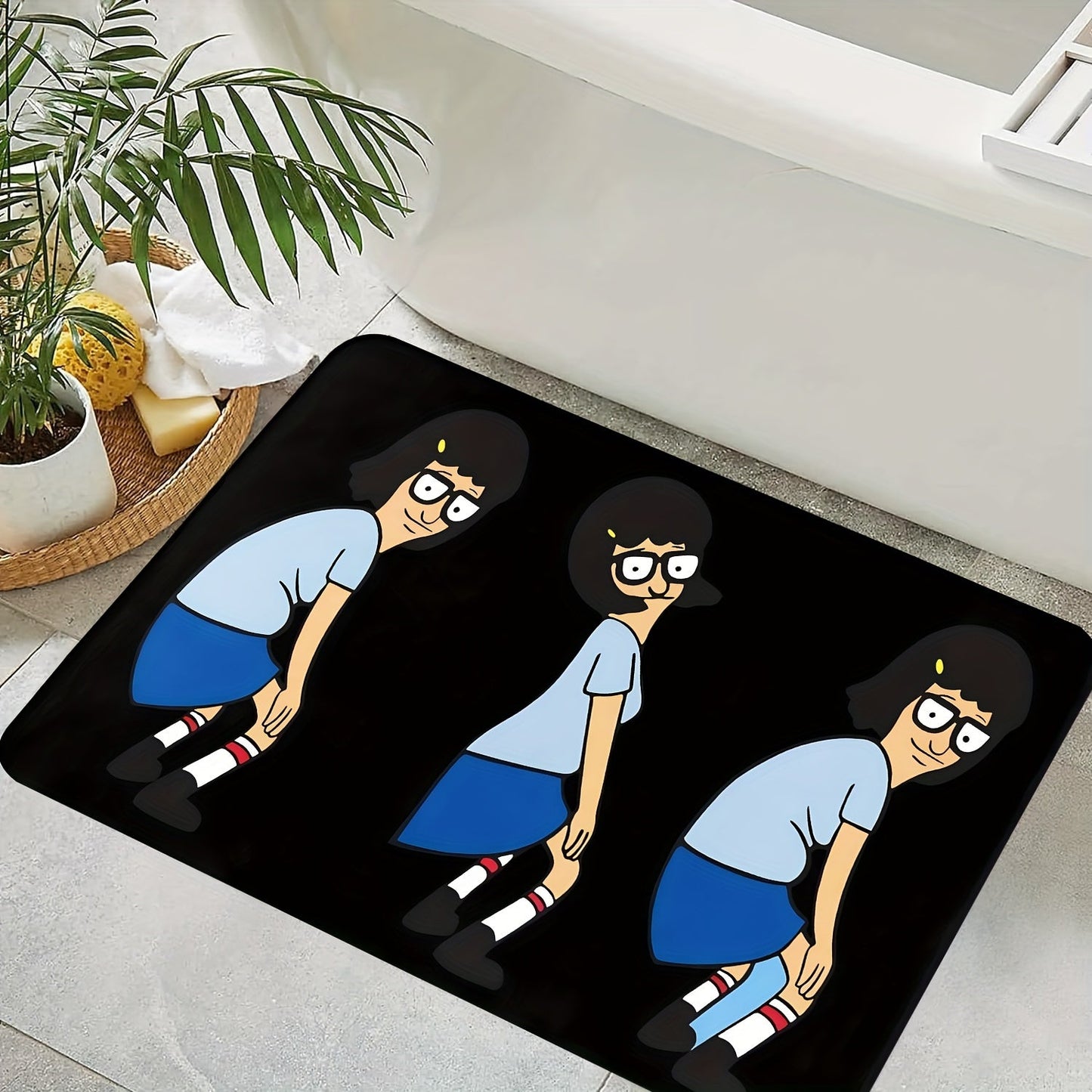 Welcome to Bob's Cartoon Burger living room! This decorative rug is perfect for kitchen or bathroom decor. It is an absorbent, anti-slip door mat measuring 40.64 x 60.96 cm.