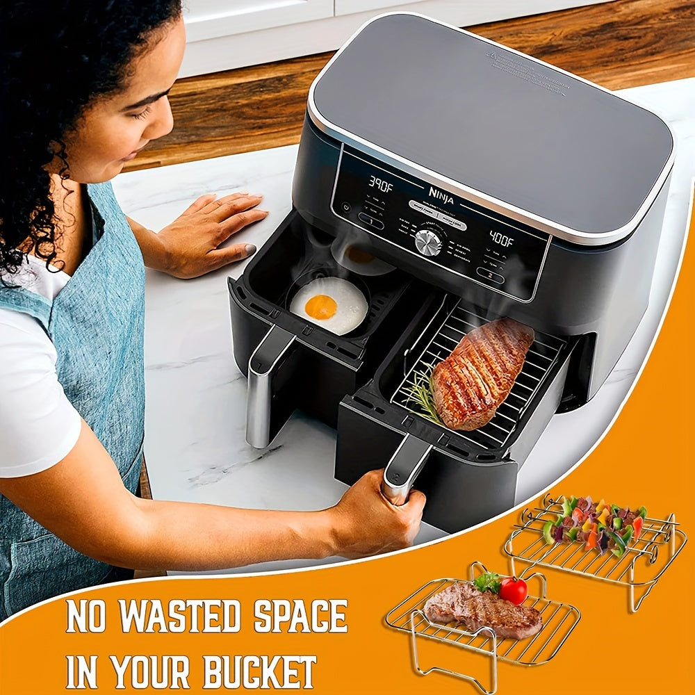 This set includes 9 pieces and is designed for use with air fryers such as the Ninja Dual AF300Uk, Instant Vortex Plus, Salter EK5196GW, Ultenic K20, and other 7.6L rectangular air fryers. The accessories in this set include 2 grill racks, 4 skewers, 1