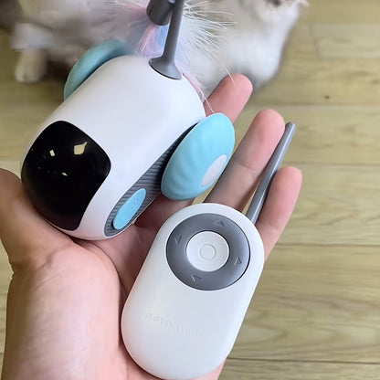 Teasing cat toy electric car with remote control and autopilot mode, includes teasing cat stick, pet supplies.