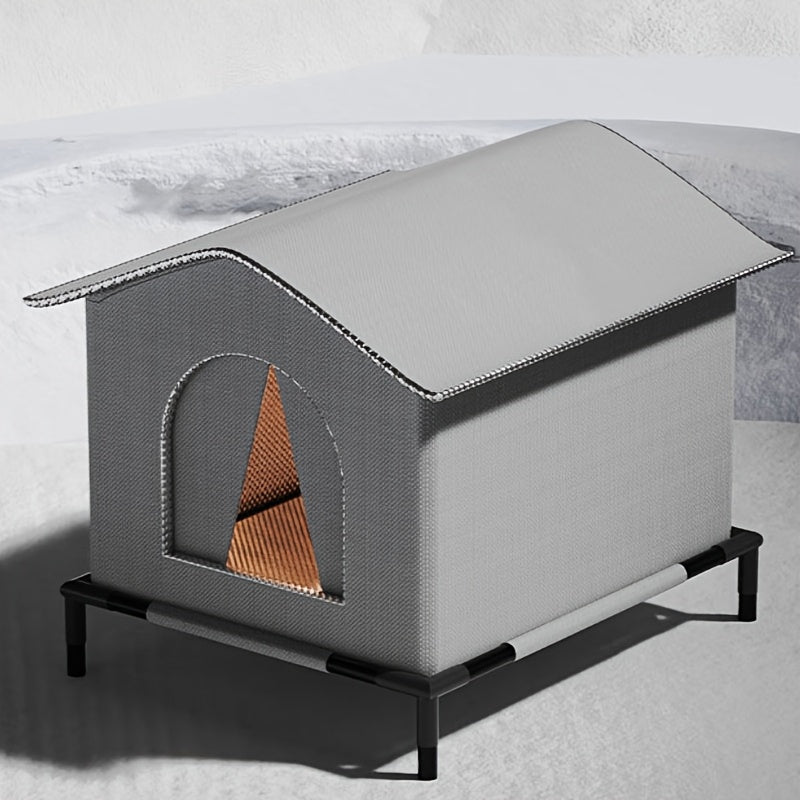 Waterproof outdoor cat shelter with stand, warm cushion, and Oxford fabric for stray cats.