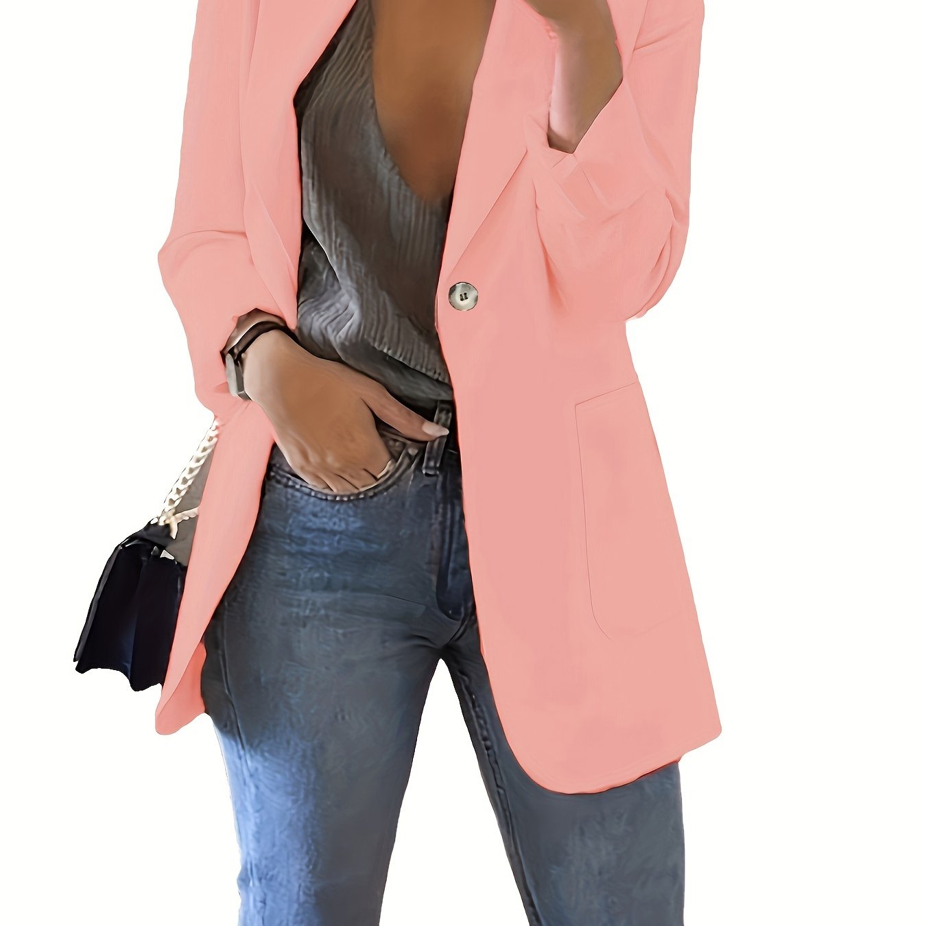 Plus size lapel neck blazer for spring and fall.