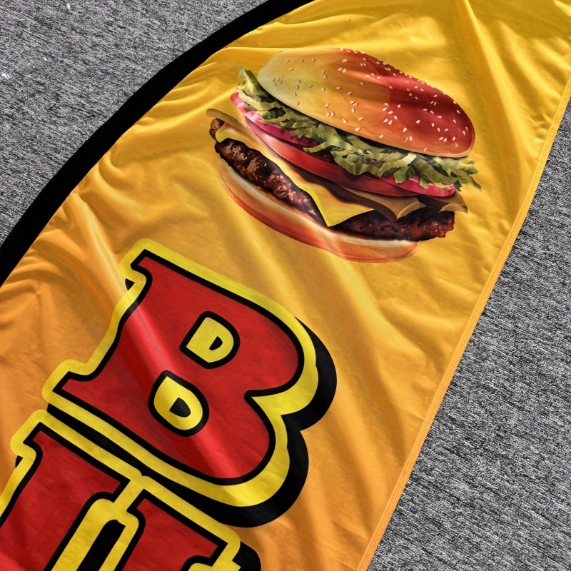 High-definition digital printed outdoor advertising flags made of 110G warp-knitted fabric for promoting hamburger products, flagpoles not included.