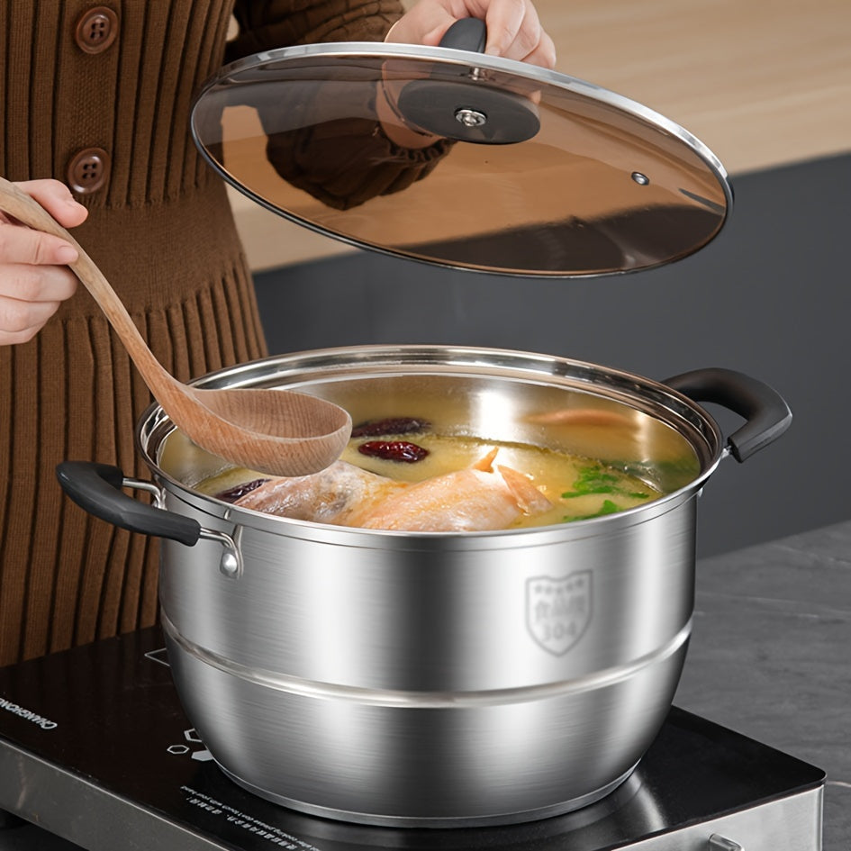 Versatile Stainless Steel Kitchen Set: Features a Stockpot and Steamer with Comfortable Silicone Handles