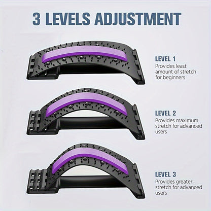 Adjustable lumbar spine relief back stretcher made of durable PP material for home fitness and relaxation.