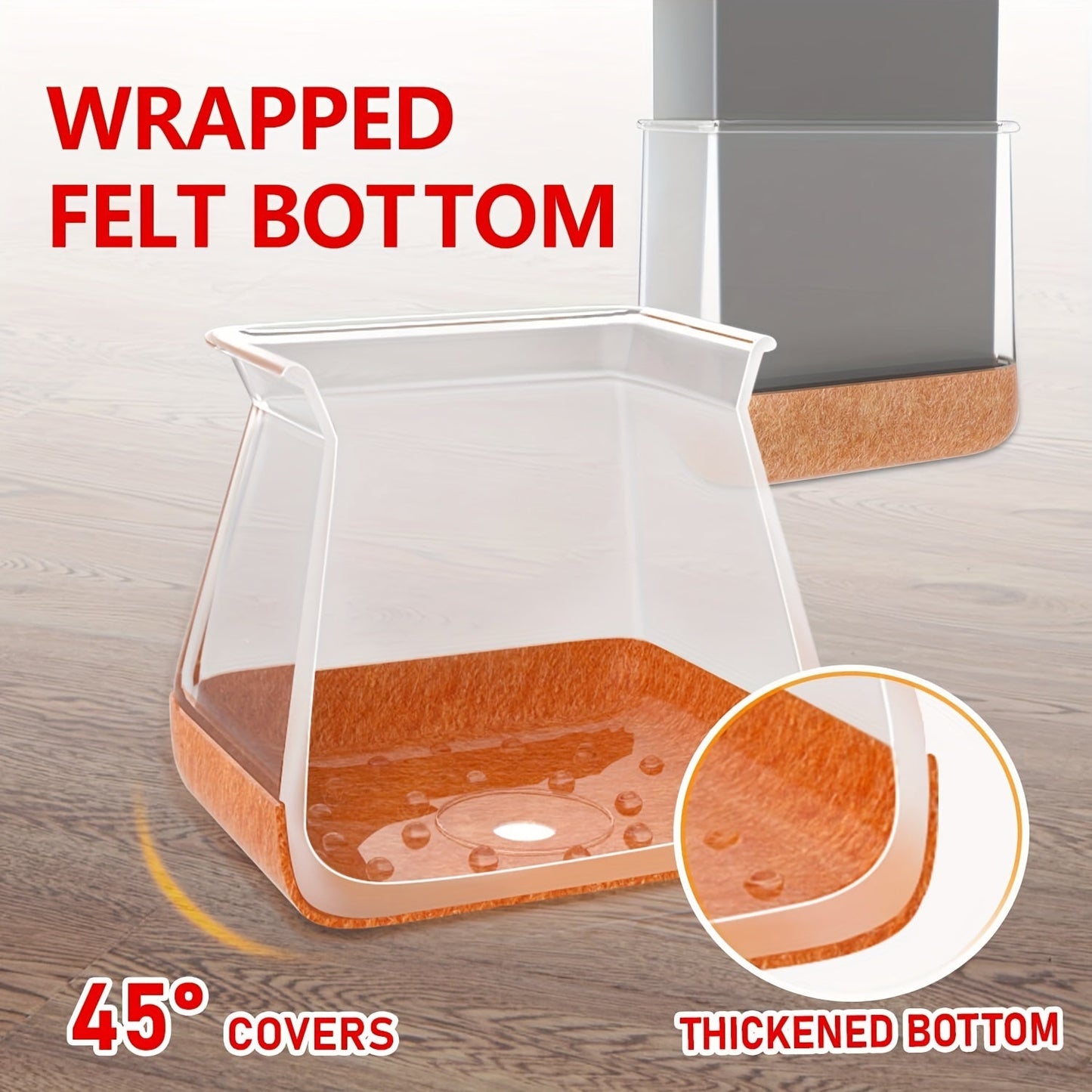 Silicone Anti-Slip Soundproof Felt Wraps for Chair Legs - 4-Pack Square Covers in Mixed Colors, 360° Wrapped Design for Floor Protection on Wooden and Tiled Surfaces