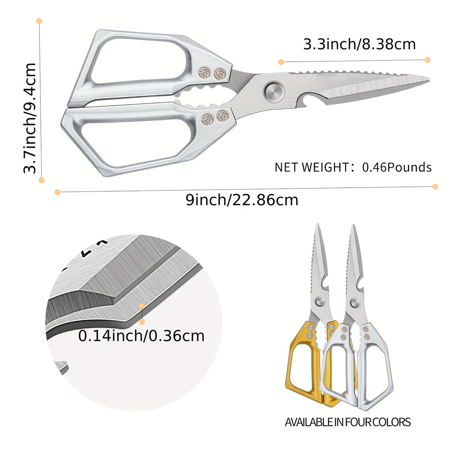 Durable Silvery Stainless Steel Kitchen Scissors for Cutting Chicken Bones - Versatile and Practical Tool for the Household - Strong and Efficient Bone Food Scissors