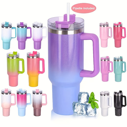 Sakura Train 40 oz portable rainbow gradient car tumbler with handle and straw, insulated stainless steel cup, leakproof sports water bottle, ideal for Christmas, birthdays, Father's Day and Mother's Day gifts.