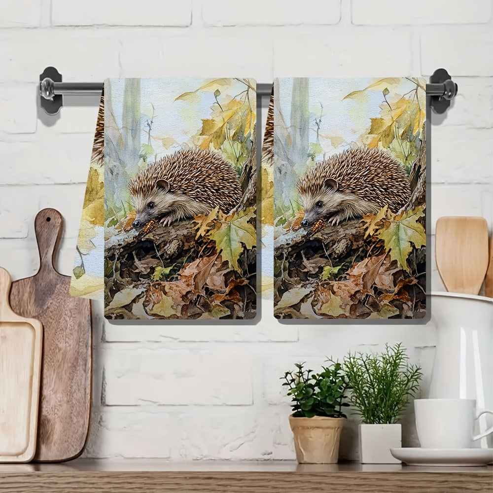 Set of 2 Kitchen Towels with Ultra Soft Fabric, Featuring the Gentle Rustle of a Hedgehog Searching for Insects, Highly Absorbent and Perfect for Holiday Decor, Machine Washable, 16x24 Inches - Item Code: 2KYSYS1218629