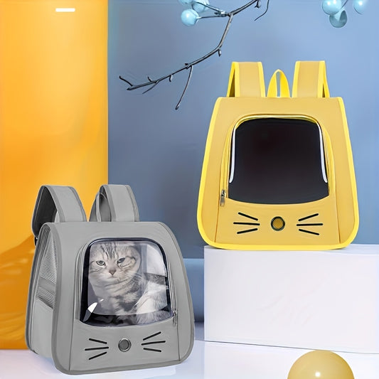 Breathable pet backpack with transparent window, large capacity, scratch-resistant, portable.