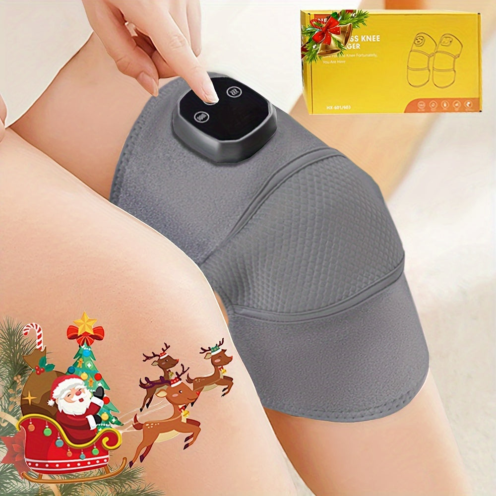 Adjustable heat and vibration knee and leg massager, rechargeable via USB, suitable for multiple body parts.