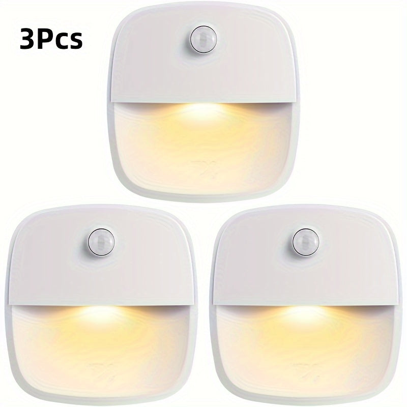 1pc or 3pcs Motion Sensor Light, cordless LED night light for various locations (warm white).