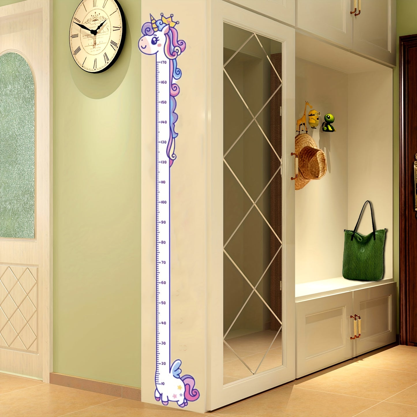 Unicorn giraffe dinosaur height wall sticker, creative cartoon measuring ruler, self-adhesive decoration.