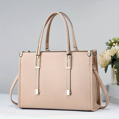 Elegant tote handbag for women with large capacity, solid color, and versatile style.